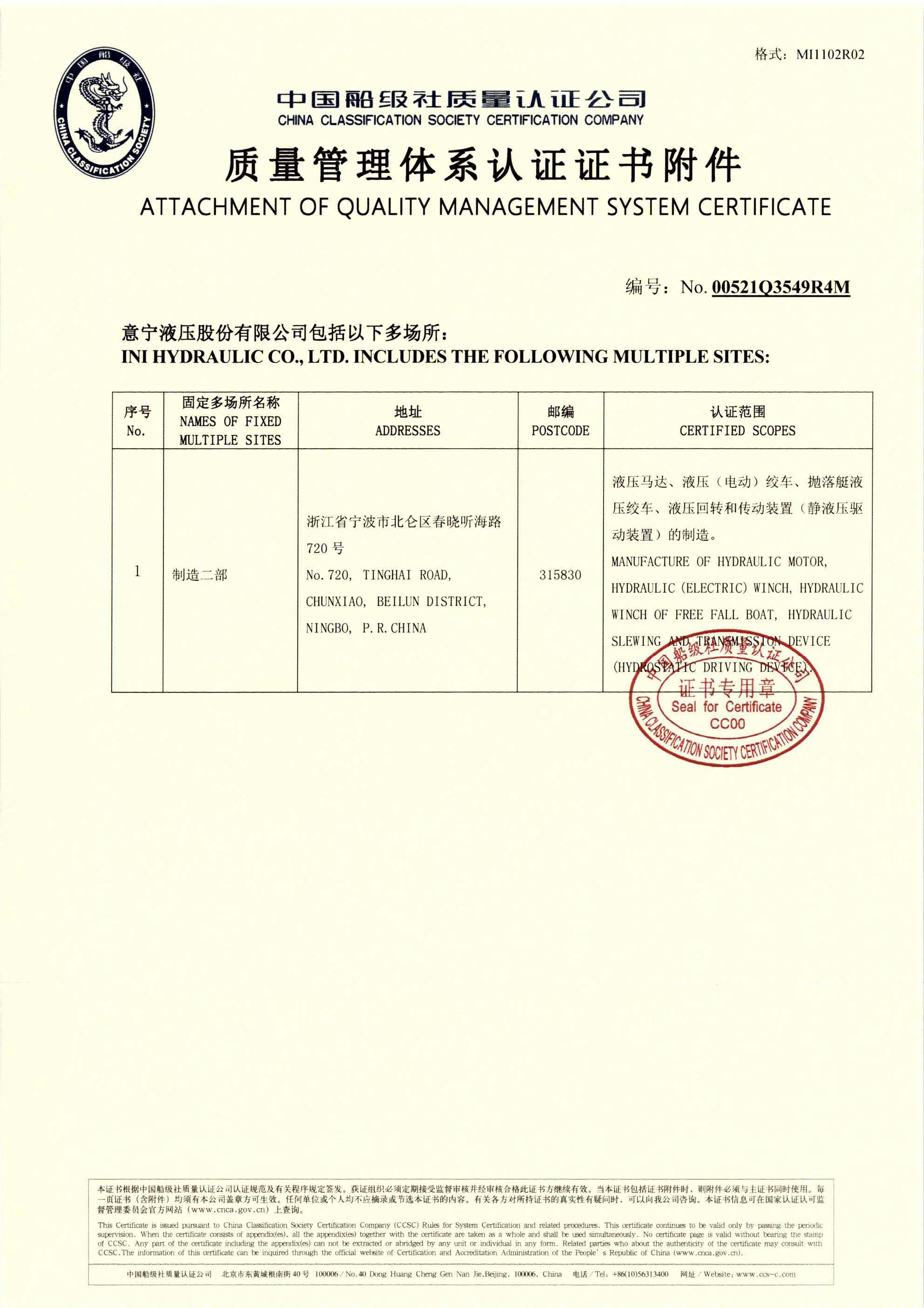 CCS Quality Management Certificate,2021 P2
